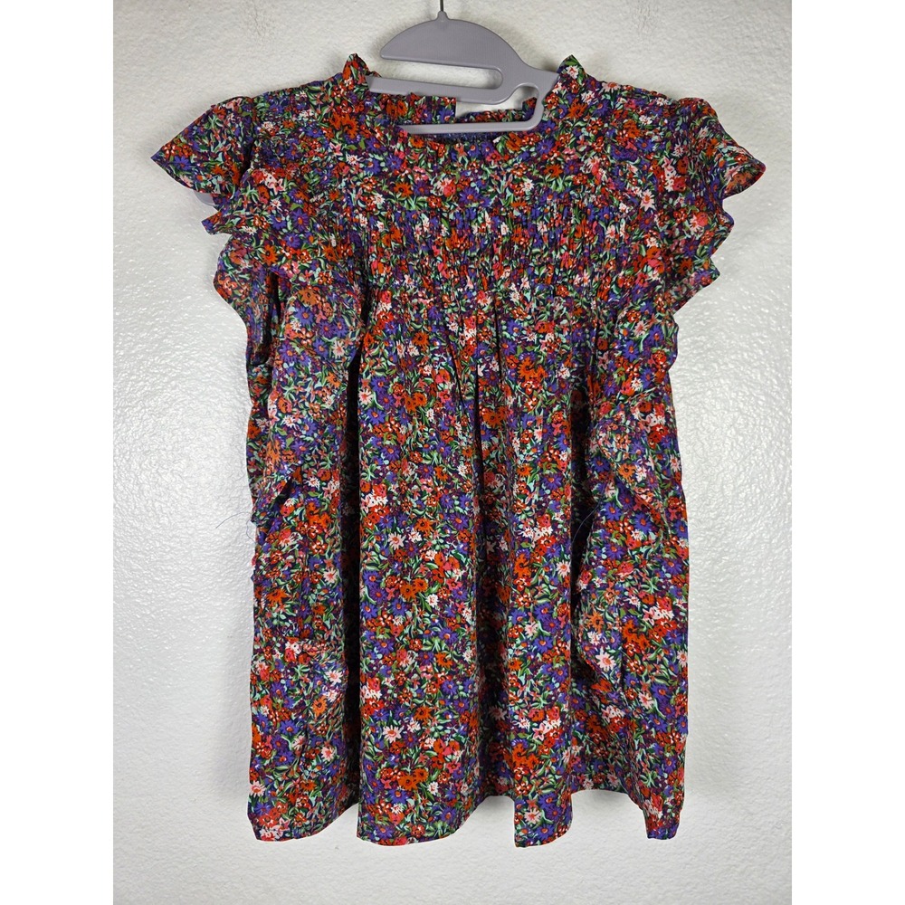 Dokotoo Womens Floral Smocked‎ Ruffle Cap Sleeve Blouse Top Multicolor Size S